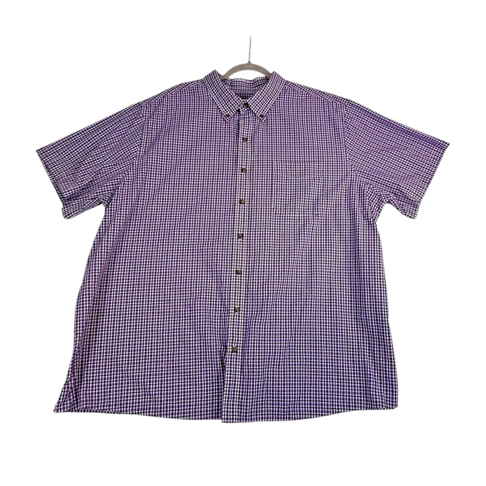 Harbor Bay Button Down Shirt Mens 2XL Purple/Blue/White Plaid Check Short Sleeve